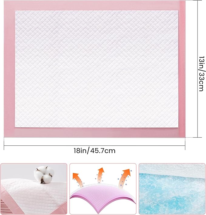 Pet Toilet Training Pads 100Count Disposable Puppy Pee Pads 18" x 13" for Dogs, Ultra Absorbent|Quick Dry|Leak-Proof Pet Potty Pads for Dog, Cat, Rabbits and Guinea Pigs (Pink)