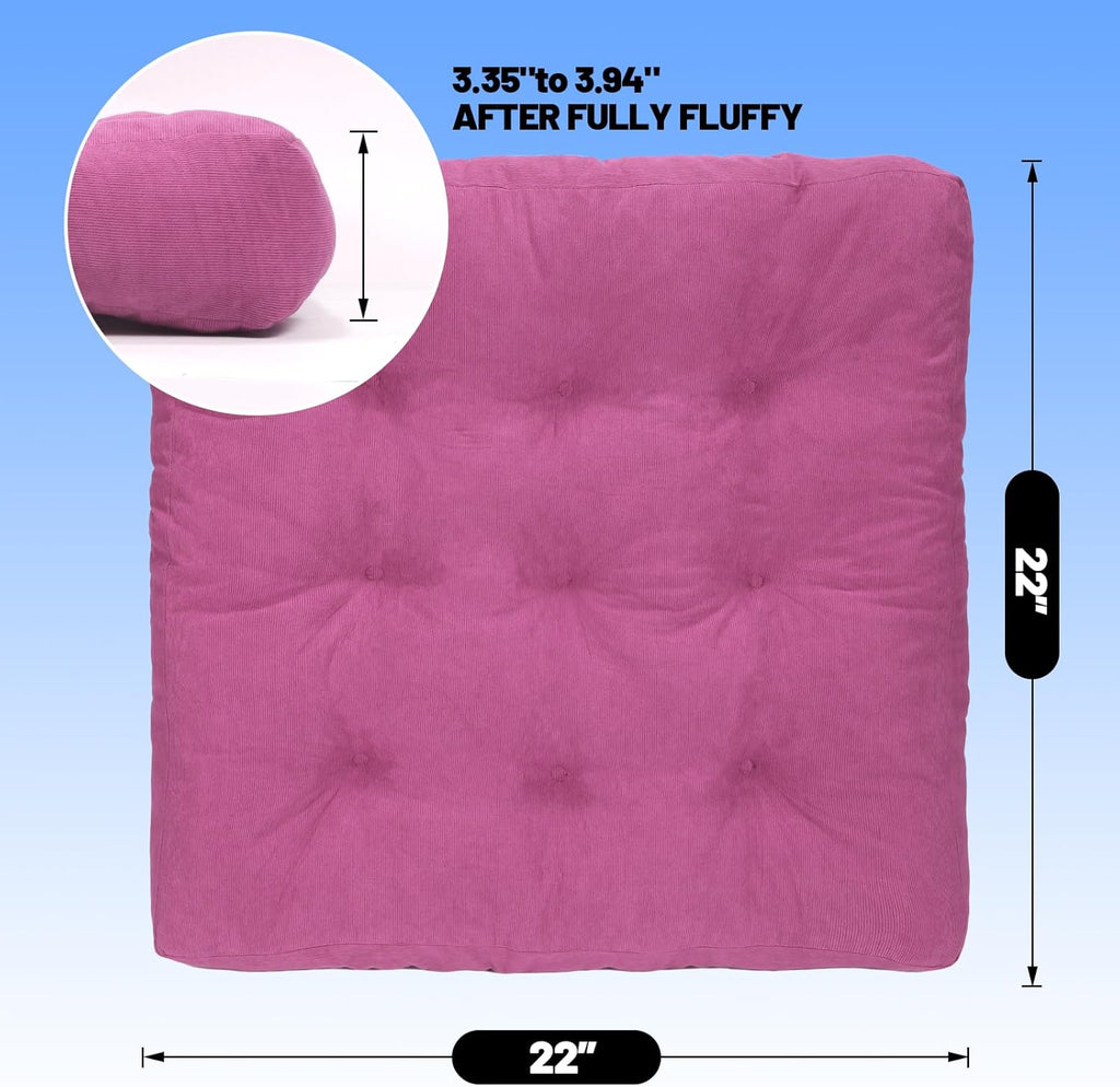Meditation Floor Pillow Set of 2, Square Large Pillows Seating for Adults, Tufted Corduroy Cushion for Tatami Living Room, 22x22 Inch FP-Purple