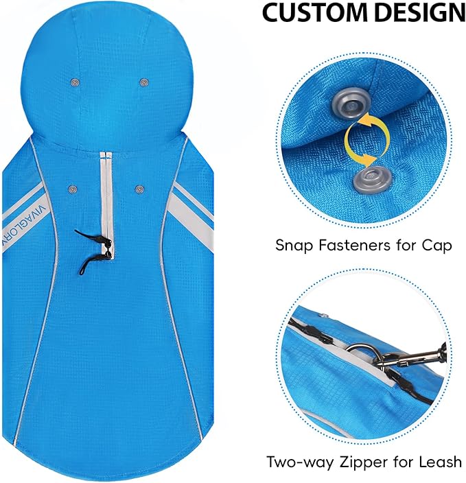 VIVAGLORY Wetoff Dog Raincoat, Rain Coat for Dog All Seasons Adventure, Rain Jacket with Harness Hole & Hood, Reflective Lightweight Waterproof for Doggy & Puppy, XL, Blue