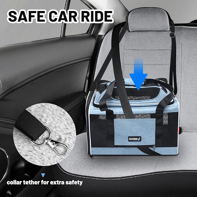 Cat Carrier Top-Expandable 18x11x11, United Delta American Airline Approved Dog Carrier, Soft Pet Carry-On Bag Underseat in Cabin, Puppy Air Travel Crate Kitten TSA Plane Carrying Case Blue