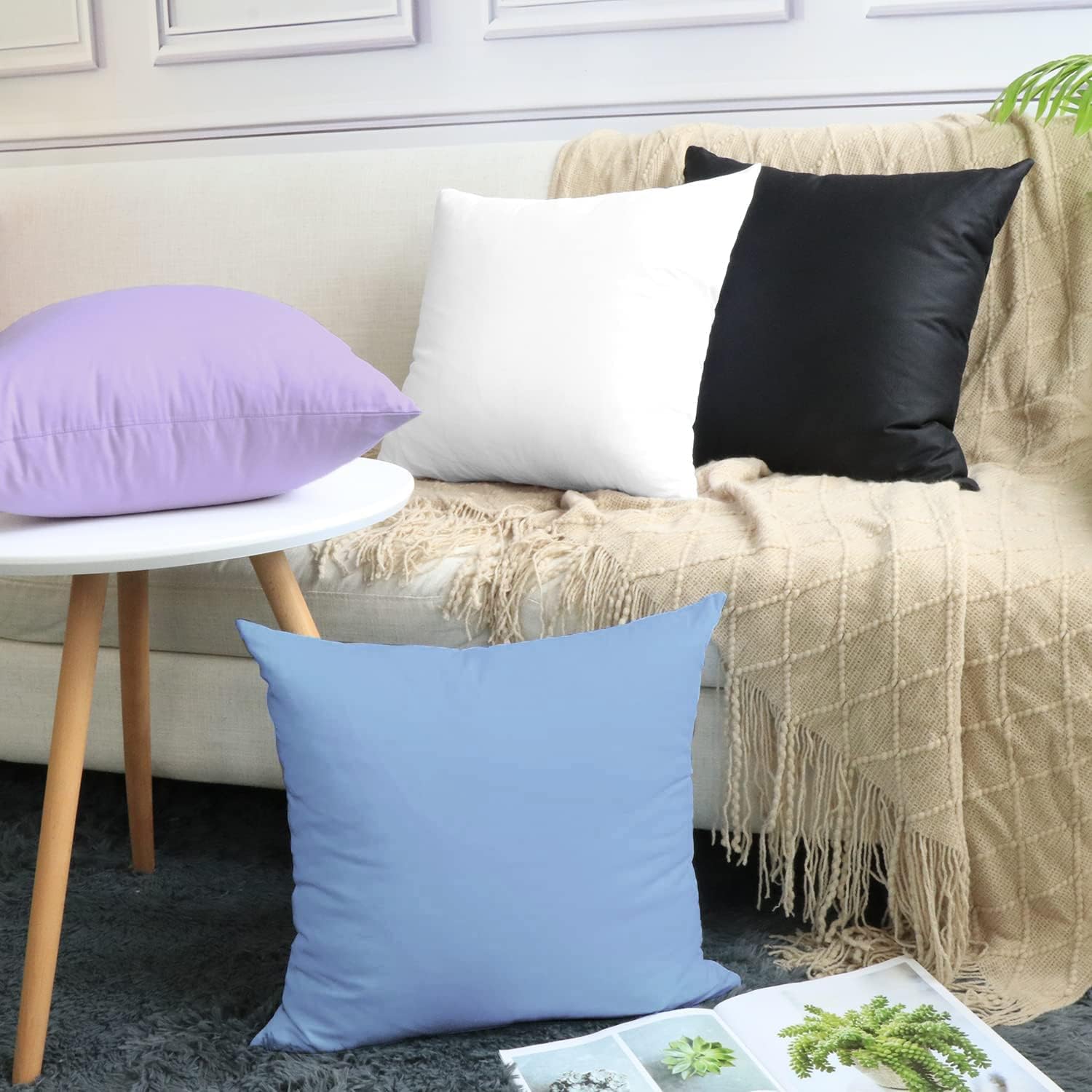 Thmyo 4-Pack 100% Cotton Comfortable Solid Decorative Throw Pillow Case, Square Cushion Cover Pillowcase Sublimation Blank Pillow Covers DIY Throw Pillowcase for Sofa(16x16 inch/ 40x40cm,Sky Blue)