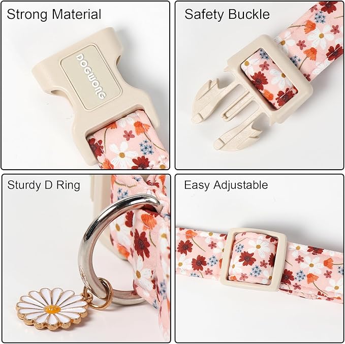 DOGWONG Fall Flower Dog Collar, Orange Flower Dog Collar Adjustable Soft Natural Fabric Girl Pet Dog Collars Cute Puppy Necklace for Small Medium Large Dogs