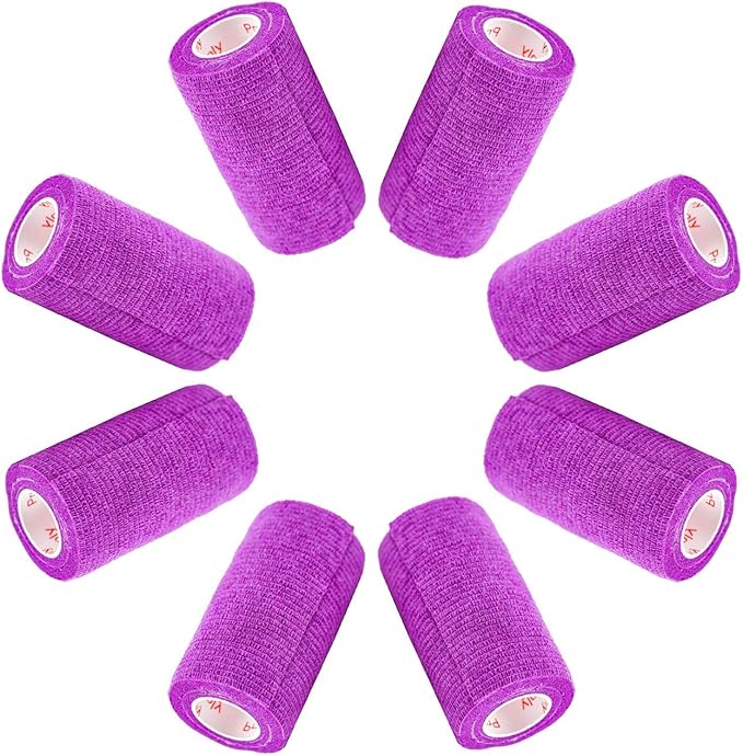 4 Inch Vet Wrap Tape Bulk (Purple) (Pack of 6) Self Adhesive Adherent Adhering Flex Bandage Grip Roll for Dog Cat Pet Horse