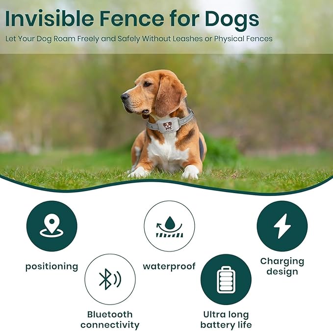 GPS Wireless Dog Fence & Training Collar – No Subscription, App Geo-Fence 3280ft, 60-164ft Bluetooth Training, 3 Correction Modes, Auto Sleep/Wake, Long Battery Life, 3-Dog Support