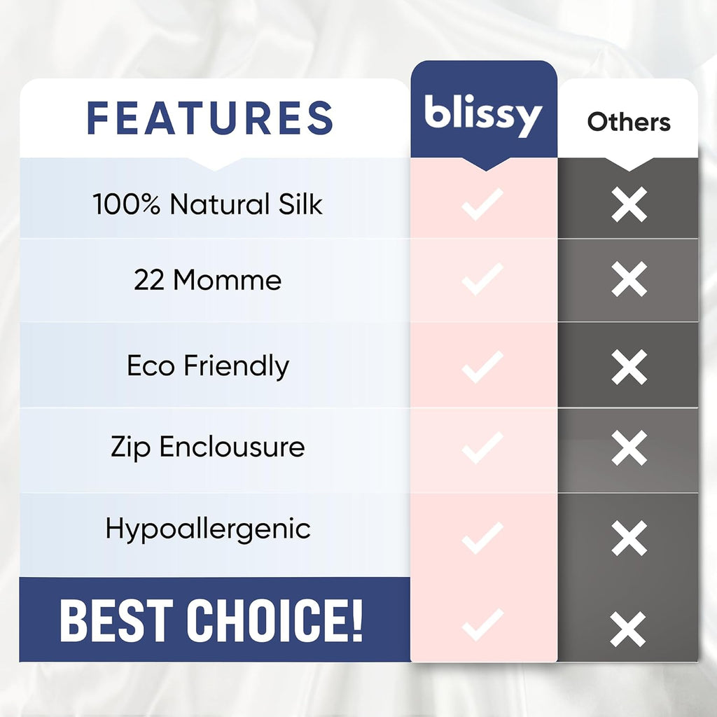 Blissy Silk Pillowcase - 100% Pure Mulberry Silk - 22 Momme 6A High-Grade Fibers - Silk Pillow Cover for Hair & Skin - Regular, Queen & King (Champagne, Queen)