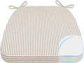 AAAAAcessories D-Shaped Chair Cushions, 2" Thick Dining Chair Pads with Ties and Removable, Machine-Washable Cover, 17" x 16", Natural Sand Pinstripe