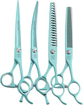 Fenice Peak 7" Professional Dog Grooming Scissors Set, Japanese 440C Stainless Steel Straight Thinning Curved Chunker Shears for Pet Grooming, Trimming Face, Paws, Green