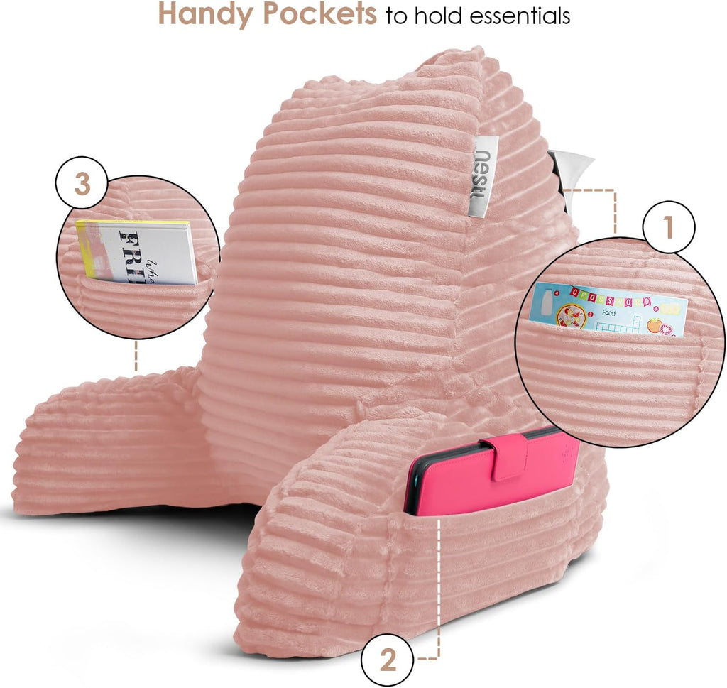 Hearth & Harbor Reading Pillow for Bed Adult – Back Pillow for Sitting in Bed, Standard Bed Pillows for Sitting Up in Bed, Foam Bed Chair Pillow, Peach Beige Bed Rest Pillow