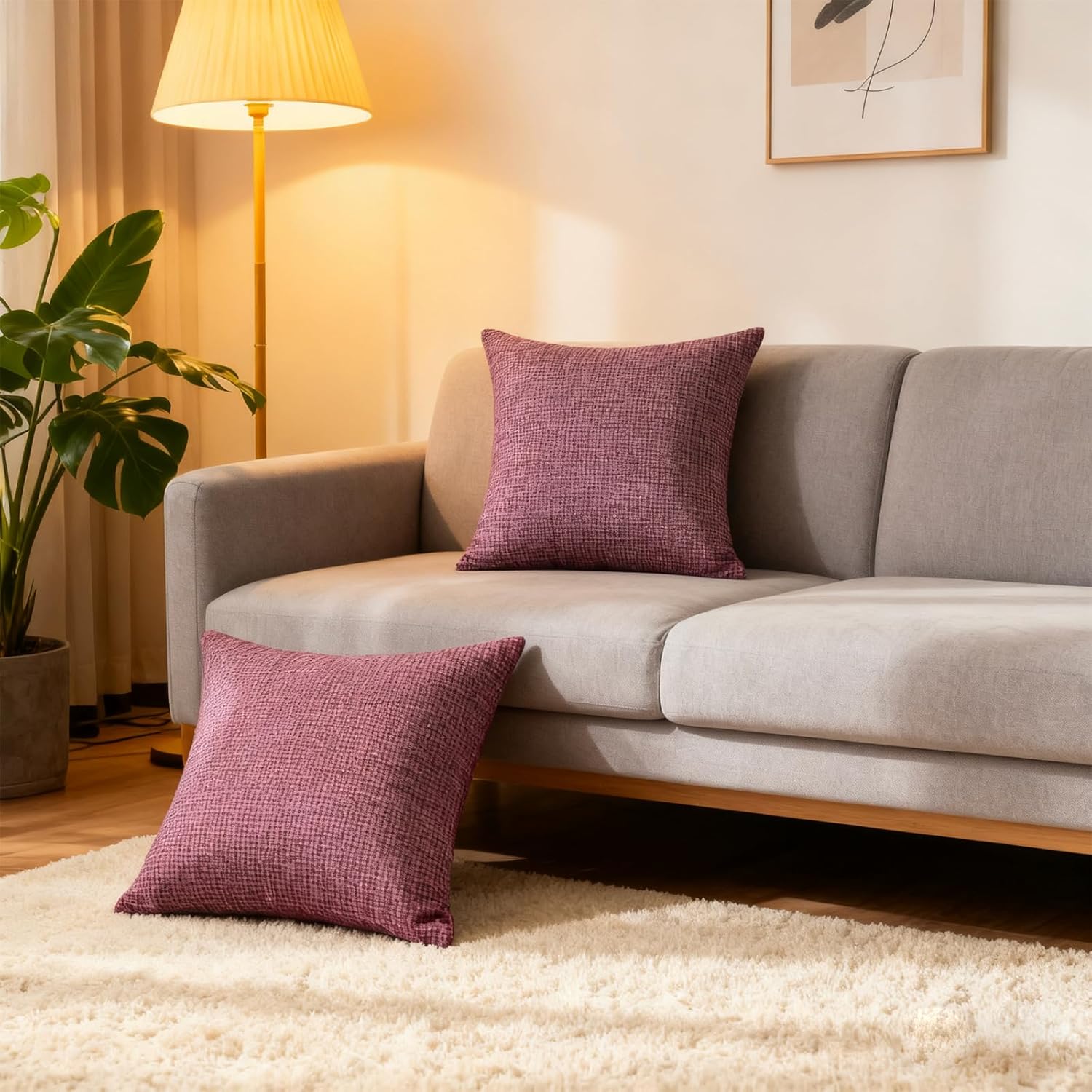 Throw Couch Pillow with Insert 18x18 Inches Set of 2 Square, Cute Modern Home Fall Decor for Living Room Sofa Bed Cushion Accent Case, Anthropologie Style Home Decor (Romantic Pink #P2-21)