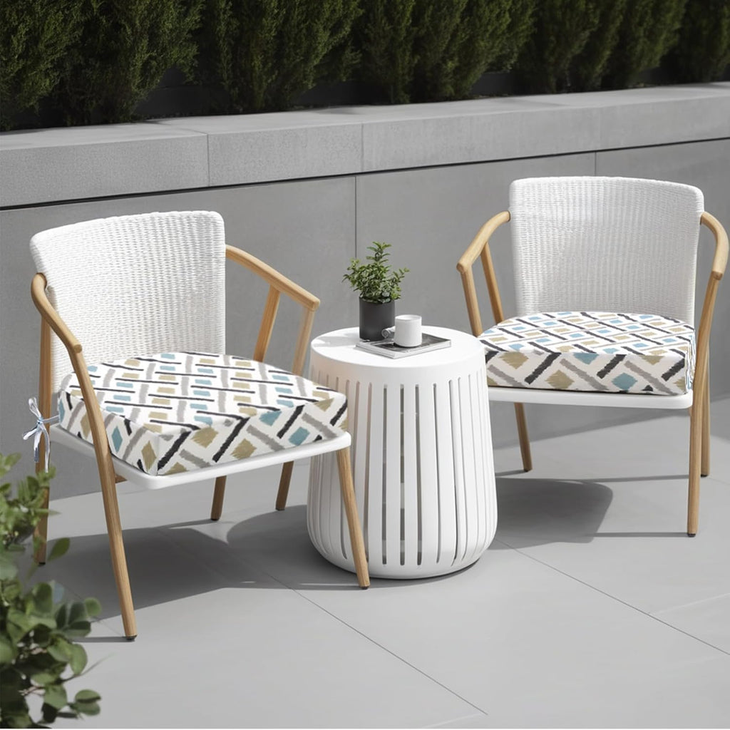 idee-home Outdoor Chair Cushions Set of 2, Thick 17" x 17" x 3" Outdoor Seat Cushions Patio Furniture Waterproof with Ties, Dining Pads