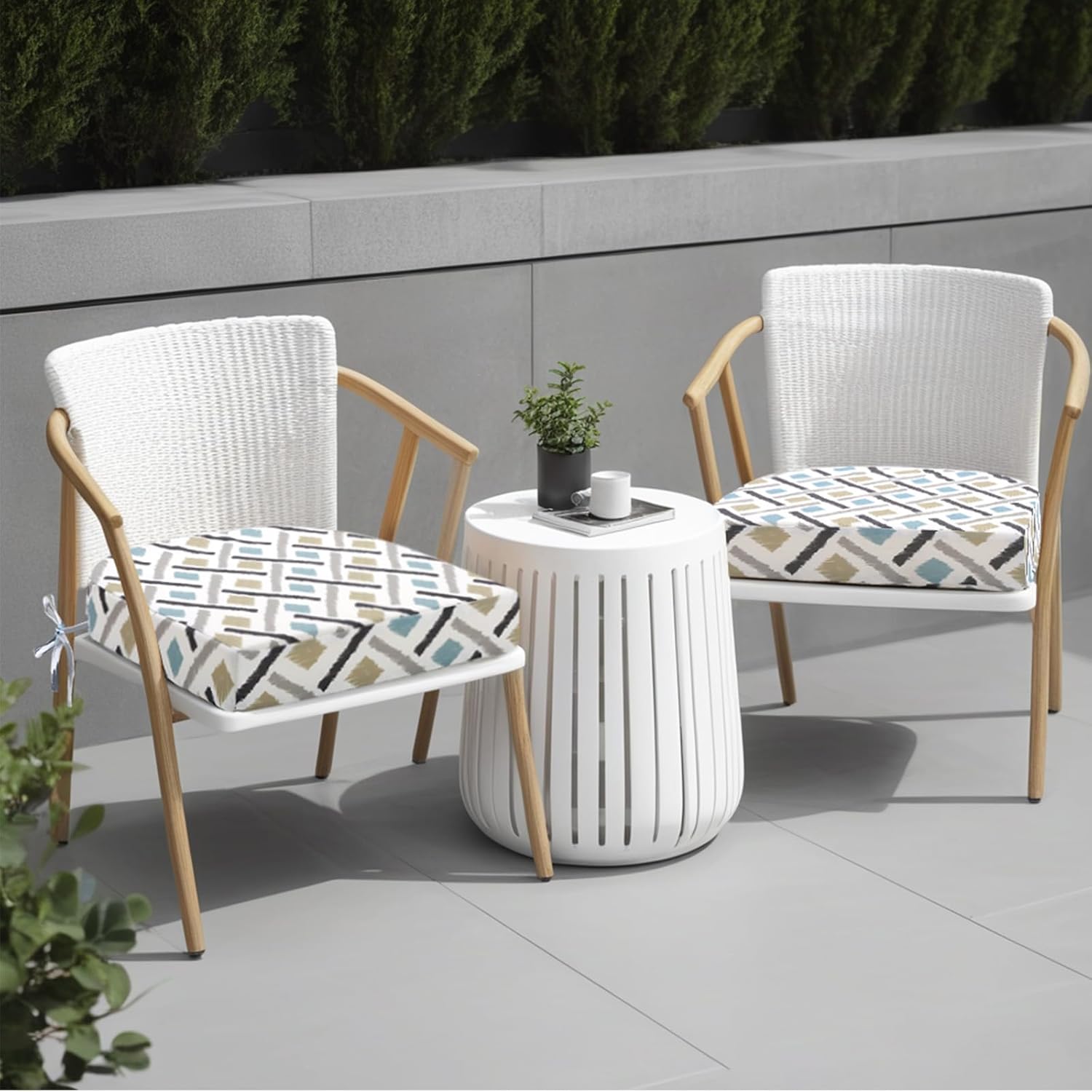 idee-home Outdoor Chair Cushions Set of 2, Thick 17" x 17" x 3" Outdoor Seat Cushions Patio Furniture Waterproof with Ties, Dining Pads