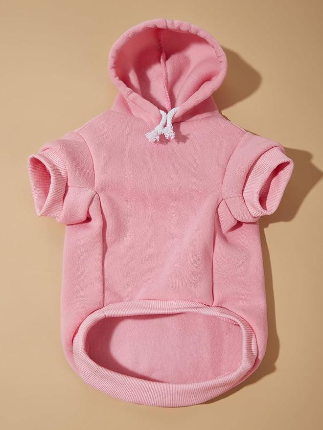QWINEE Basic Dog Hoodie Sweatshirt Puppy Sweater Warm Cat Costumes Pet Clothes for Chihuahua Puppy Kitten Small Medium Dogs Light Pink Medium