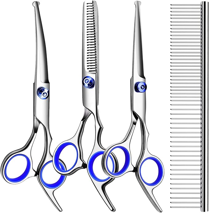 Professional Dog Grooming Scissors Kit, Titanium Coated Dog Scissors for Grooming, 5 in1 Grooming Shears Kit for Dogs Cat Pet At Home