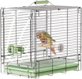 Bird Carrier Travel Cage - 304 Stainless Steel Portable Folding Bird Travel Cage with Parrot Feeder Cups & Standing Perch for Smaller Birds Conures Lovebird Cockatiel Parakeets (Green)