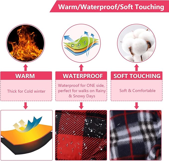 Dog Coat with Harness,Small Dog Winter Coat,Doggie Jackets with Built in Harness,Adjustable Warm Jacket for Medium Large Dogs,Pet Puppy Cold Weather Coats for Dogs Waterproof (PlaidRed, Large)