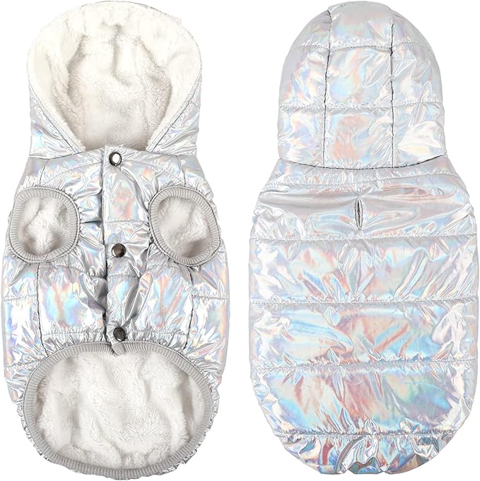 Windproof Waterproof Dog Coat Fleece & Cotton Lined Warm Jacket, Cold Weather Pet Apparel Clothes Vest for Small Medium Large Dog (XL, Silver)