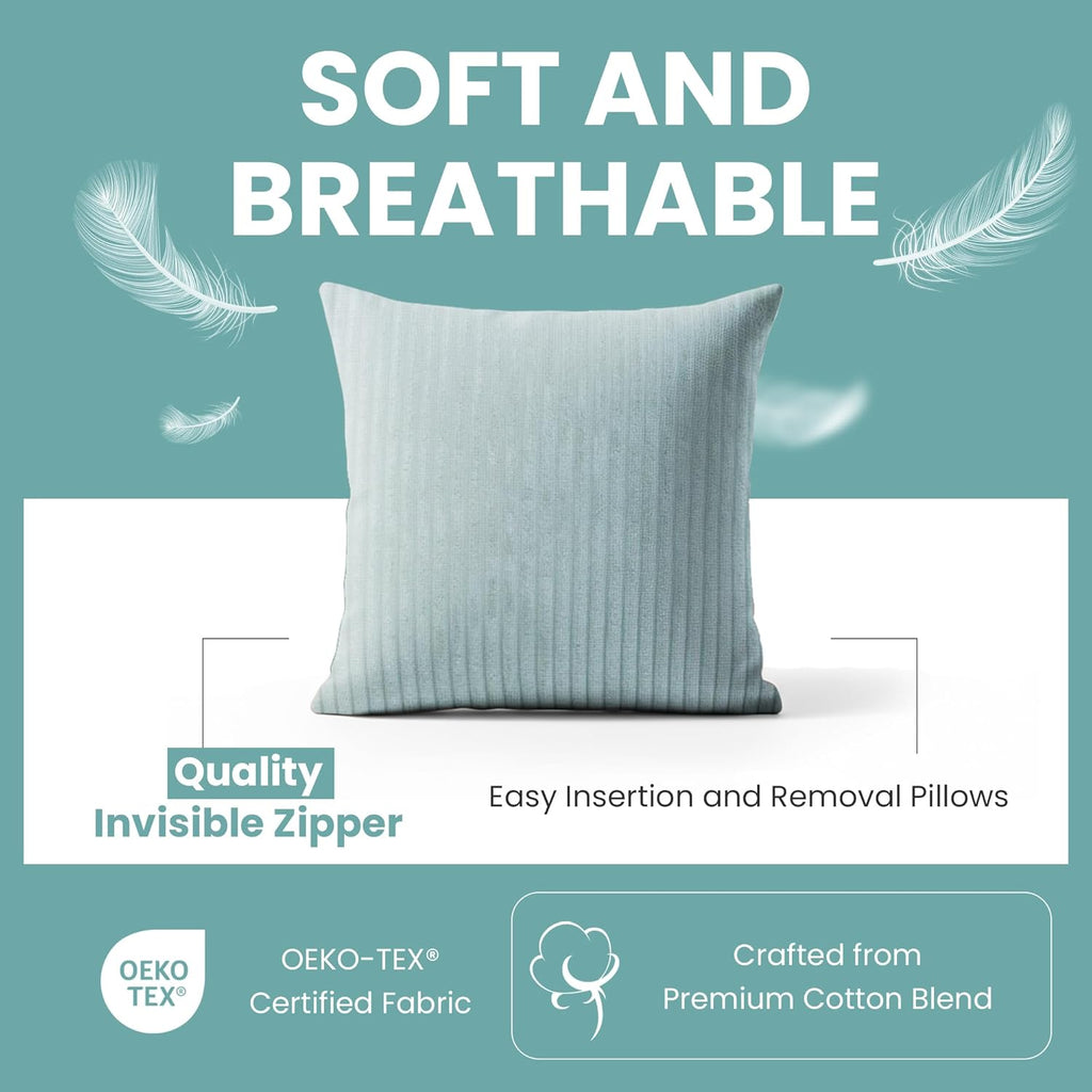 Haven & Glow Decorative Throw Pillow Cover – Square Cushion Case with Zipper | Modern Sofa, Couch & Bed Accent Pillow Covers for Living Room, Bedroom & Home Decor | 18 x 18 inches – Blue – 2 Pc