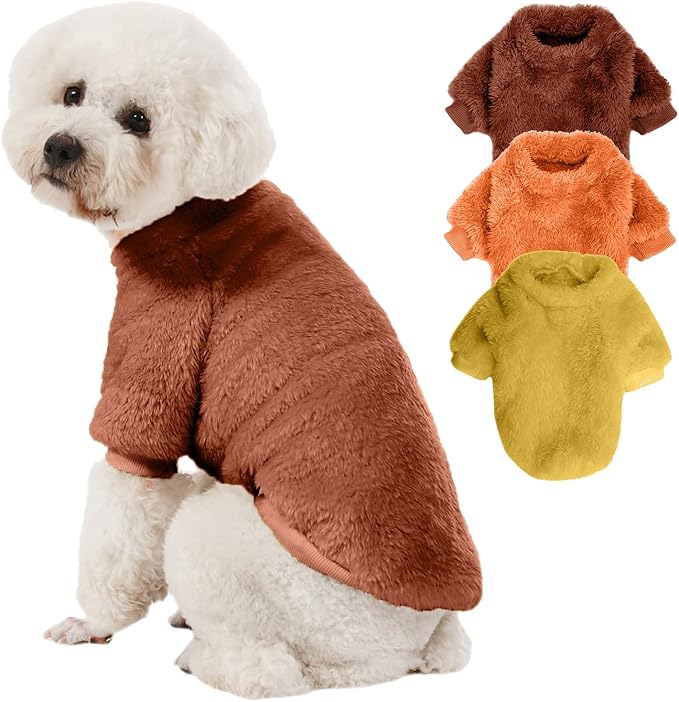 Dog Sweater, 3 Pack Dog Sweaters for Small Dogs, Dog Clothes for Small Dogs Girl Boy, Ultra Soft and Warm Puppy Sweater Dog Coat for Winter Christmas (Orange+Coffee+Yellow, X-Large)