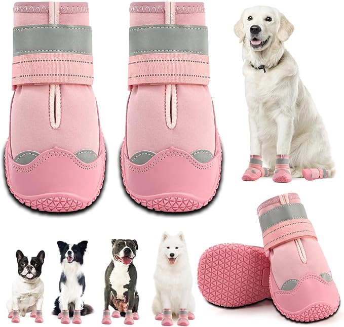Dog Shoes for Small Dogs, Dog Boots & Paw Protectors for Hardwood Floors, Outdoor Dog Booties for Hot Pavement Winter Snow Hiking, Waterproof Dog Shoes with Reflective Strips Size 2
