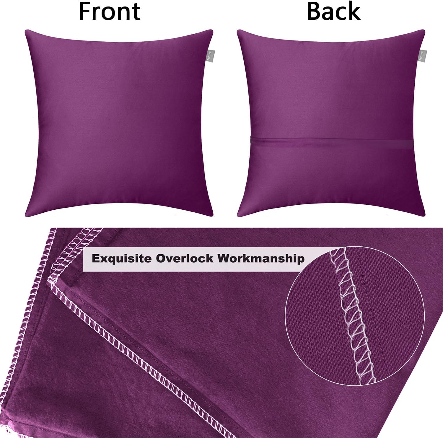 4-Pack 100% Cotton Comfortable Solid Decorative Throw Pillow Case,Thmyo Square Cushion Cover Pillowcase Sublimation Blank Pillow Covers DIY Throw Pillowcase(18x18 inch/ 45x45cm,Dark Reddish Purple)