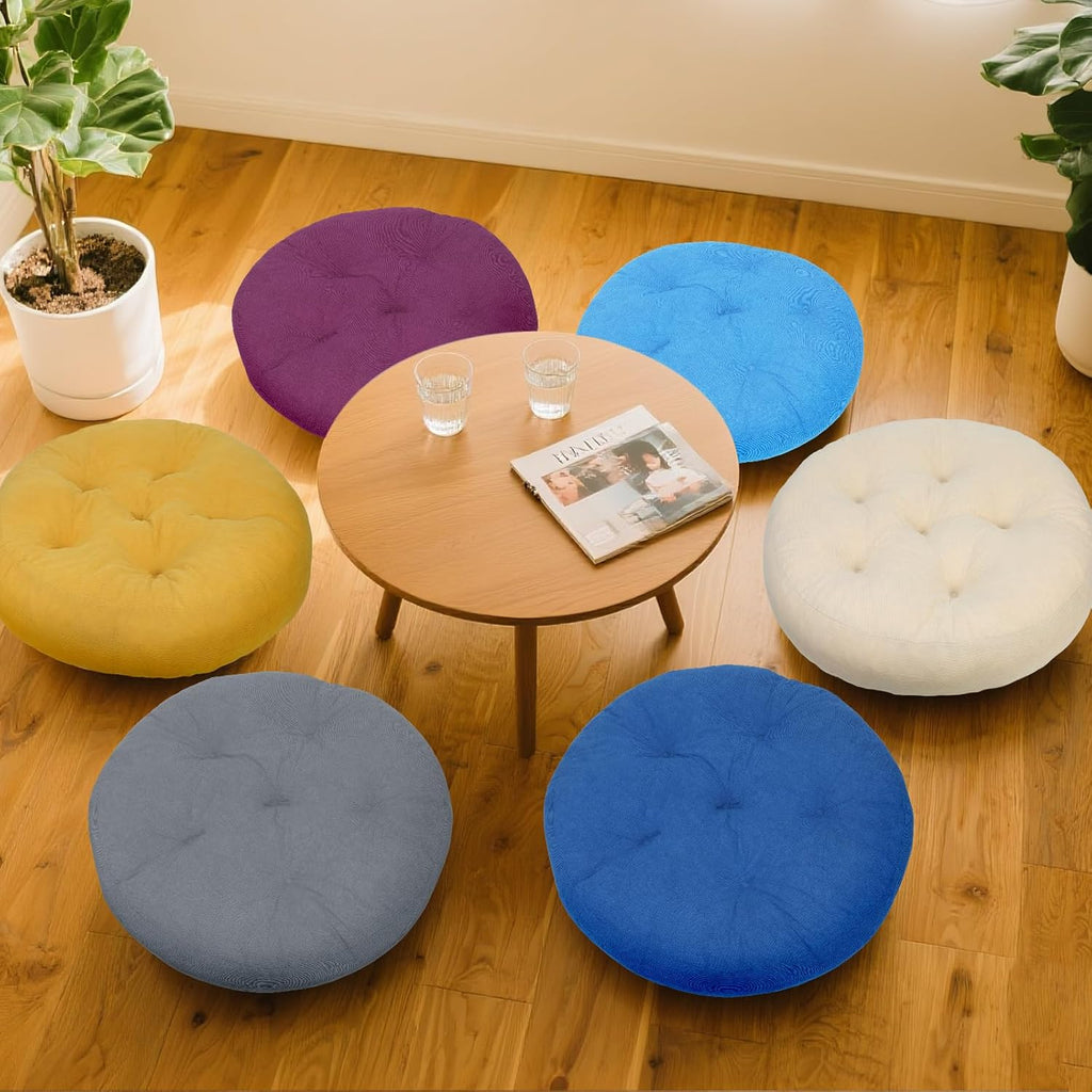 Meditation Floor Pillow Set of 2, Round Large Pillows Seating for Adults, Tufted Corduroy Cushion for Tatami Living Room, 22x22 Inch FP-Yellow-R