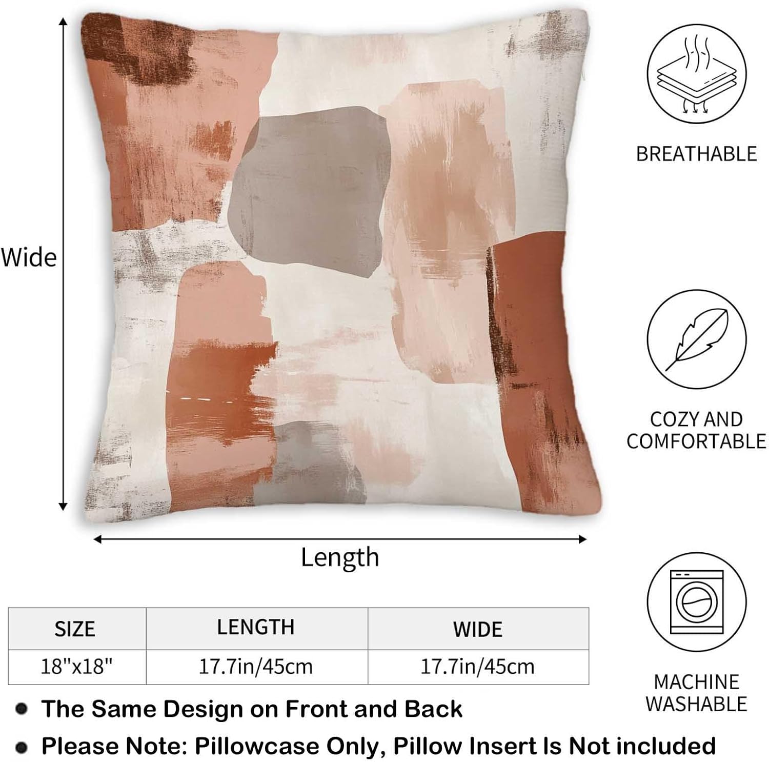 Throw Pillow Covers 18x18 Set of 2, Soft Colors Cushion Covers, Decorative Square Pillowcases for Couch, Bedroom, Living Room