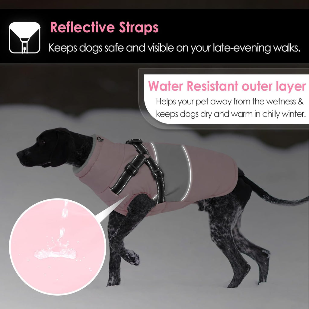 AOFITEE Dog Coat, Large Dog Jacket, Dogs Coat with Harness Built in, Reflective Waterproof Dogs Jackets Winter with Furry Collar, Warm Polar Fleece Pet Sweater Snowsuit for Doberman, Great Dane XXXL