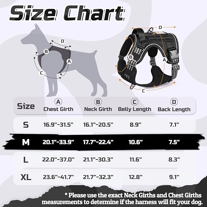 rabbitgoo Tactical Dog Harness Medium Sized Dog, No Pull Military Service Vest with Handle & Molle, Easy Control for Training Walking, Adjustable Reflective Straps, Black, M