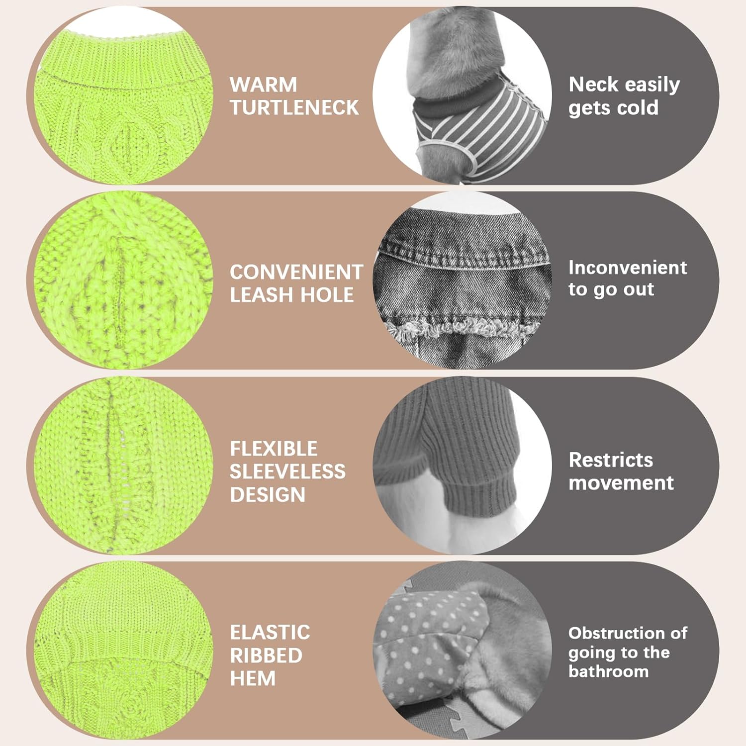 BINGPET Thermal Knitted Dog Sweater for Small Medium Large Dogs,Winter Dog Cat Coat Warm Sweartershirts Outfits,Classic Cable Knit Turtleneck Pullover Dog Jumper Coat Warm Sweartershirts