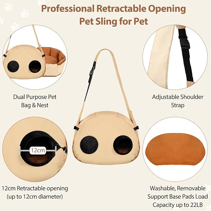 2-in-1 Convertible Pet Sling Carrier & Bed - with Breathable Mesh, Adjustable Strap & Pocket，for Travel, Vet Visit & Home Use, Up to 22lbs