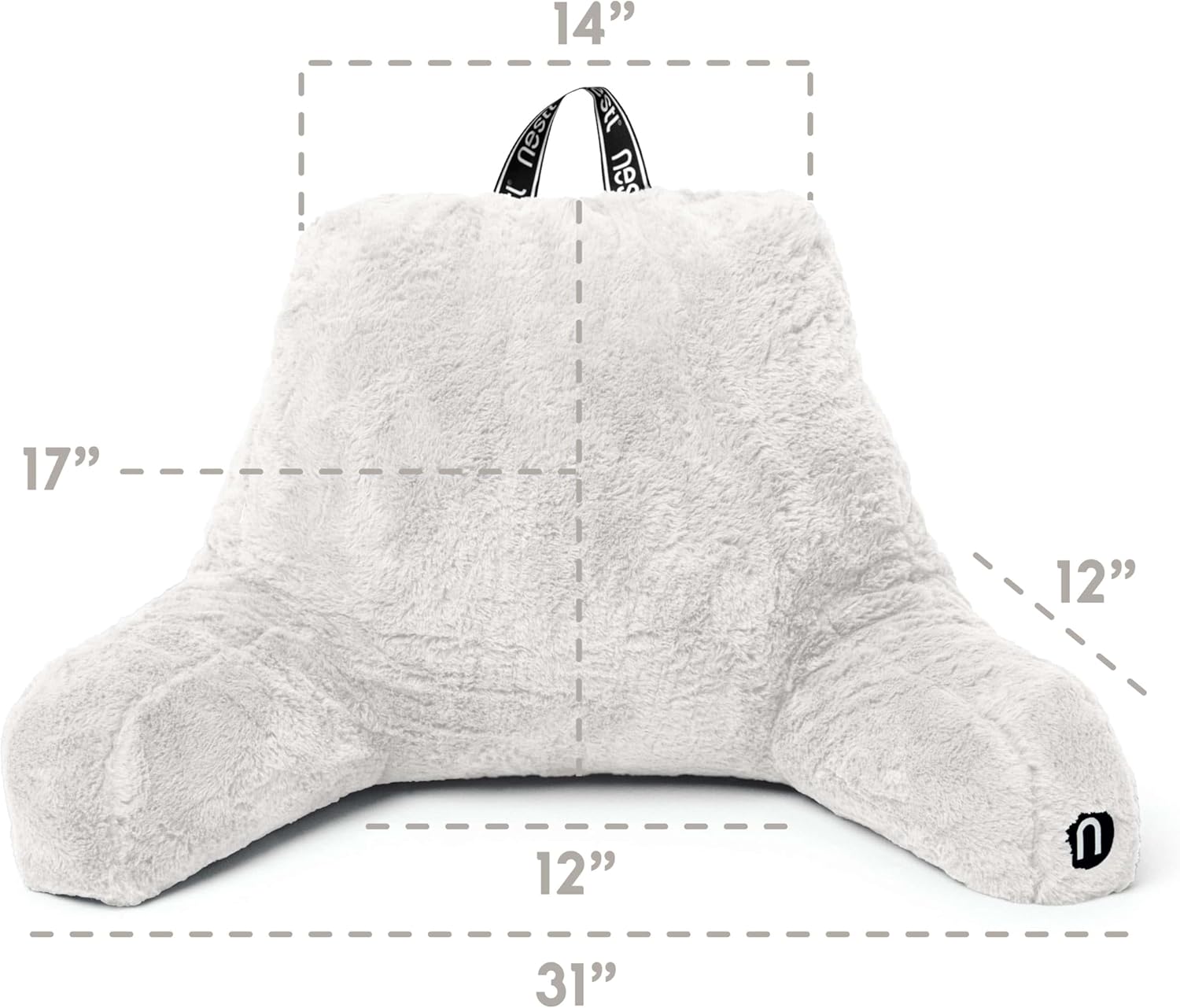 Nestl Fur Reading Pillow with Laptop Lap Desk, Stylish Back Pillow for Sitting Up, Lap Desk with Reading Pillows for Sitting in Bed Adult & Kids, Faux Fur Chair Pillow with Arms - White