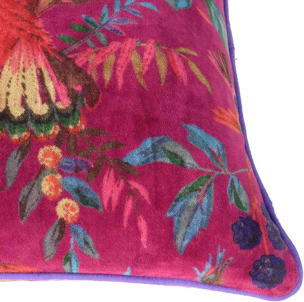 Eyes of India 16x16 Burgundy Red Velvet Floral Flower Bird Throw Pillow Sofa Cushion Cover Case Couch Colorful Boho Chic Bohemian Accent Indian Handmade
