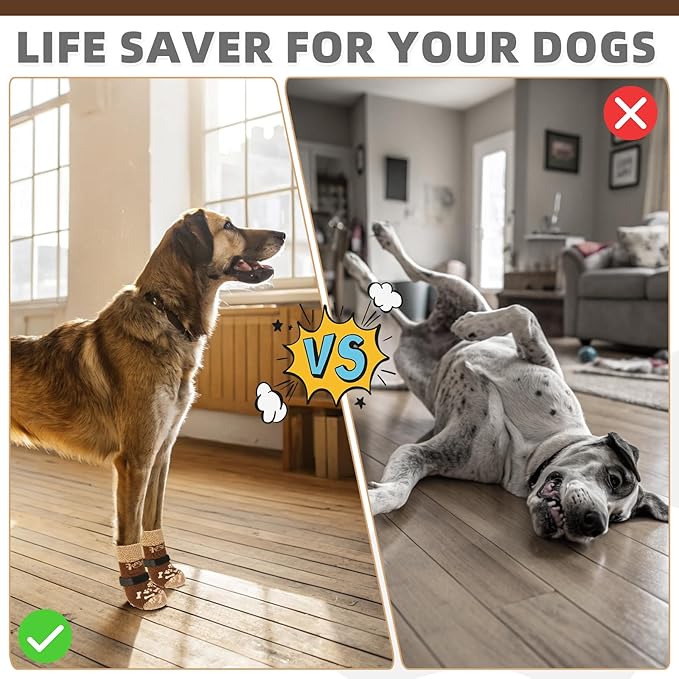 KOOLTAIL Dog Socks for Hot/Cold Pavement to Prevent Licking Paws,Dog Boots&Paw Protector for Hardwood Floors Anti Slip,Traction Control No Twist Grip Booties for Small Medium Large Senior Dogs