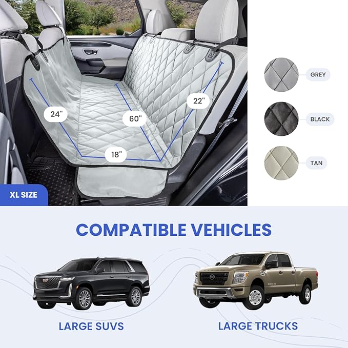 4Knines Dog Backseat Cover with Hammock for Cars, SUVs, and Trucks – Waterproof Layers, Nonslip Seat Protector, Durable Nylon Clips, K9 Shield with Heavy Duty Thread, (Extra Large, Black)