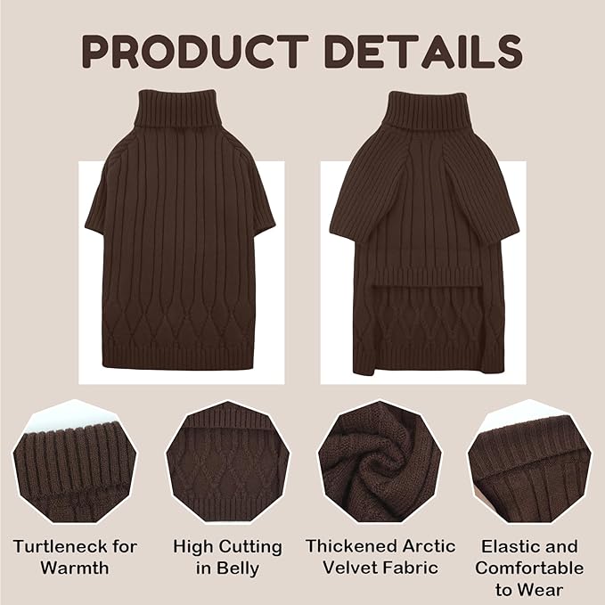XL Dog Sweaters for Extra Large Dogs, Warm Winter Fall Dog Sweaters for Dog Girls Boys, Turtleneck Dog Knitwear, Doggie Christmas Sweater, Pet Sweatshirt Clothes Outfit Knit Labrador (Brown XL)