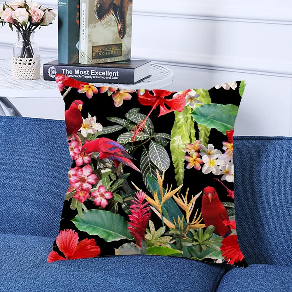 Decorative Square Throw Pillow Covers Hawaiian Flower Red Hibiscus Couch Sofa Bed Pillow Covers Cushion Cases 18x18 inch