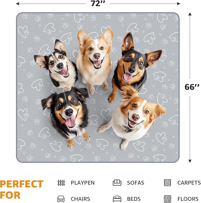Washable Pee Pads for Dogs Reusable: 66"x72" Extra Large Washable Dog Pads Waterproof Non-Slip Reusable Puppy Pads - Fast Absorbent Whelping Mats for Housebreaking, Incontinence, Playpen