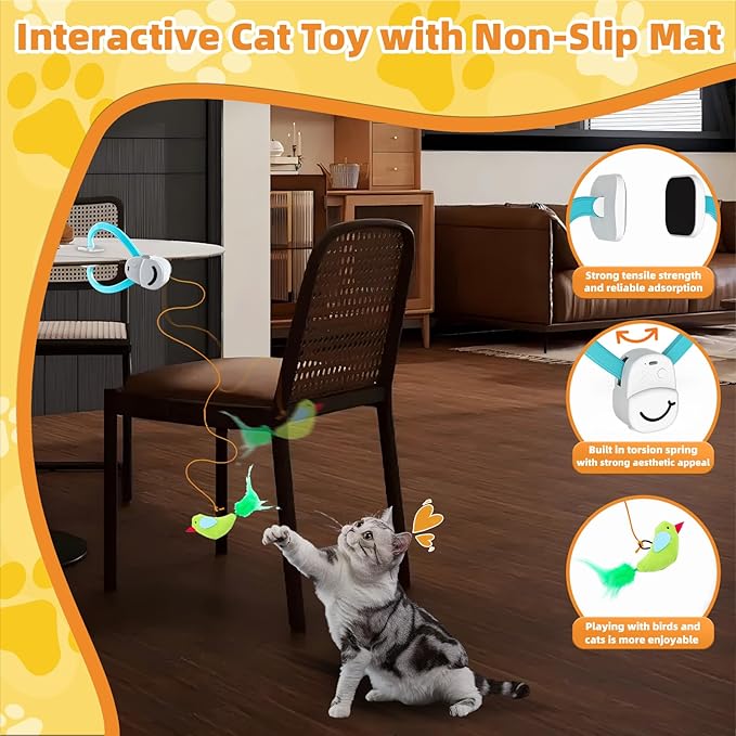 Interactive Cat Toys for Indoor Cats Automatic Electric Flying Bird Feather Mouse Toy - Best Kitten & Adult Cat Enrichment Mouse cat Toy Hanging Electric Kitty Toys for Bored Cats