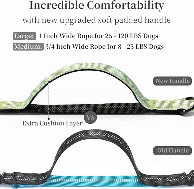 iYoShop Hands Free Dog Leash with Zipper Pouch, Dual Padded Handles and Durable Bungee for Walking, Jogging and Running Your Dog (Green Heart, Large)