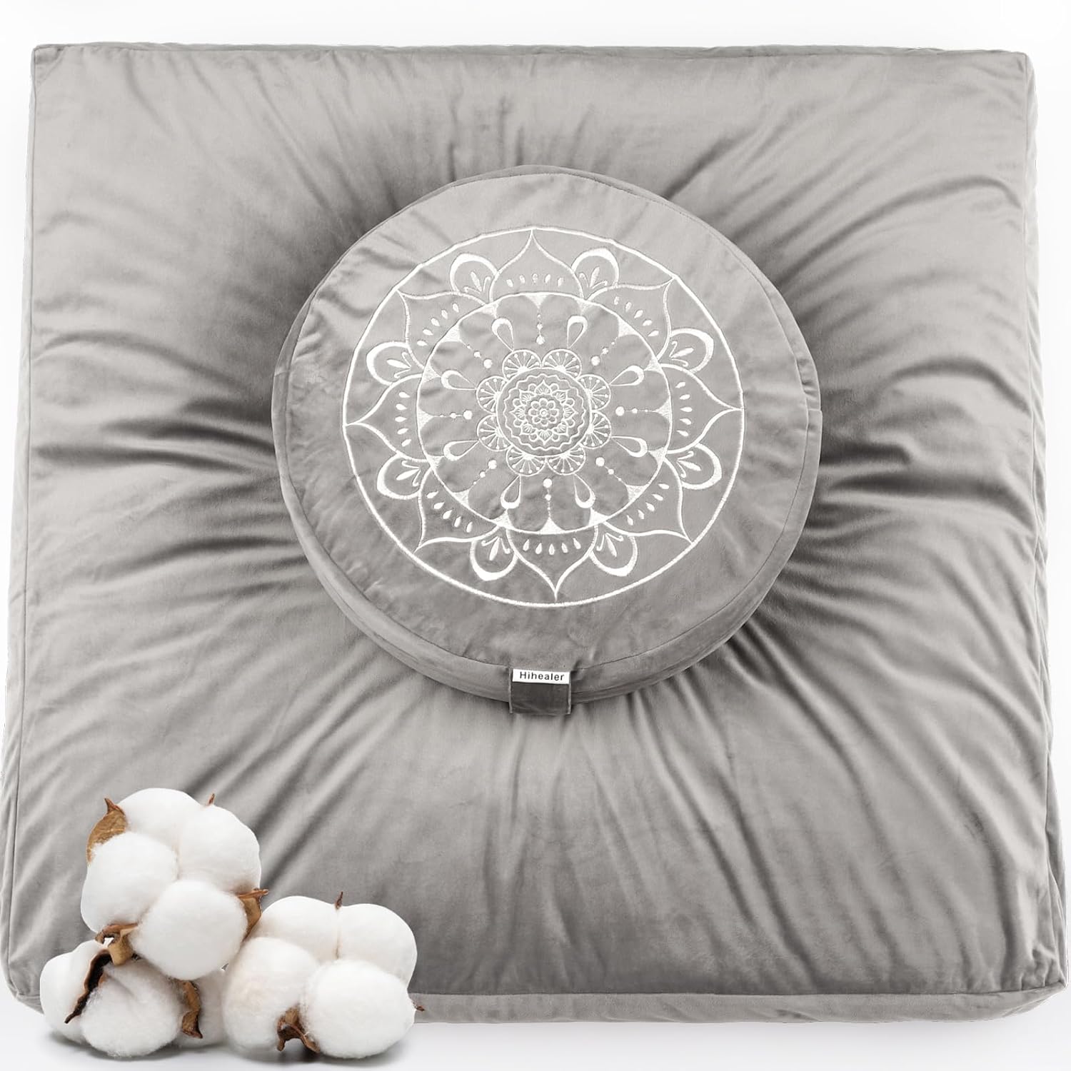 Hihealer Meditation Cushion, Traditional Tibetan Meditation Pillow Velvet Cover - Large Floor Cushion Seating for Adults - Yoga Buckwheat Bolster for Women、Moms