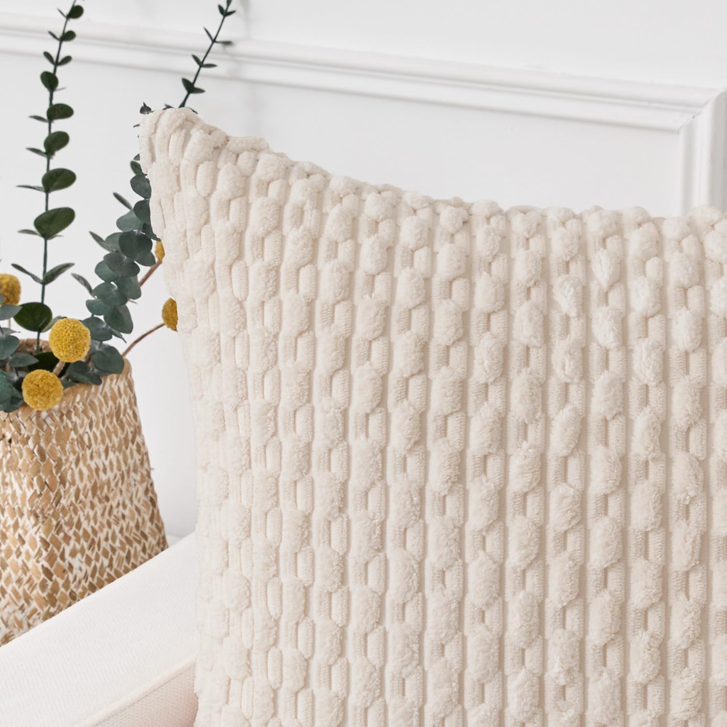 Kevin Textile 20x54 Inch Long Body Lumbar 1 Pack Boho Decorative Throw Pillow Cover Soft Striped Corduroy Rectangle Cushion Case Farmhouse Accent for Living Room Couch Sofa Bed, Cream White