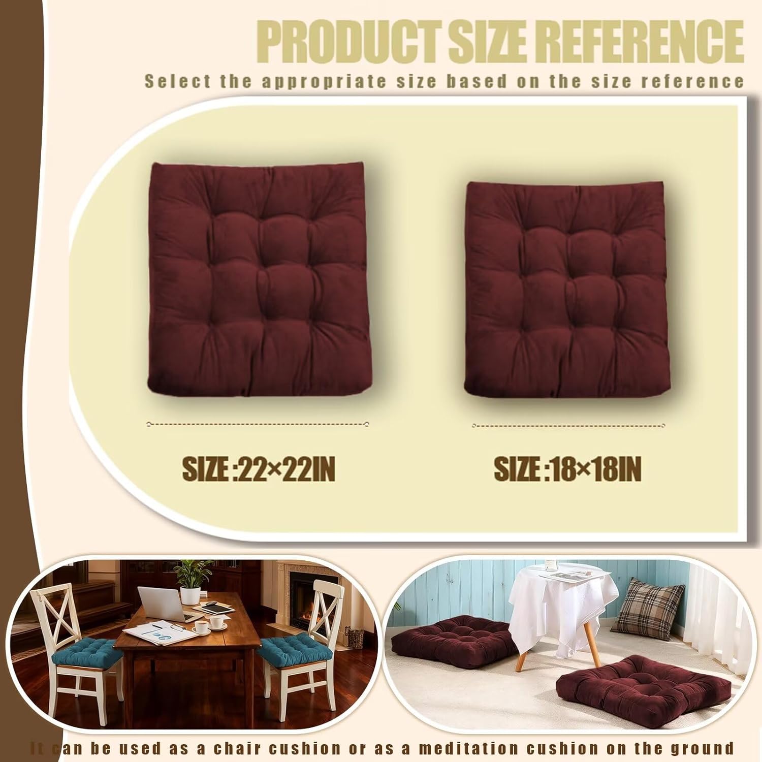 18x18in Floor Pillows Set Square Chair Cushion Pad for Sitting Tufted Corduroy Seat Cushions for Living Room Balconies Office Dark Grey