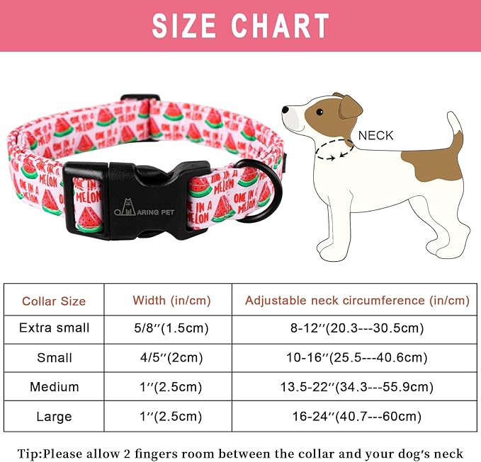 ARING PET Summer Dog Collar-Cute Watermelon Dog Collar for Medium Dogs, Adjustable Soft Cotton Girl Dog Collars for Small Medium Large Dogs, Medium