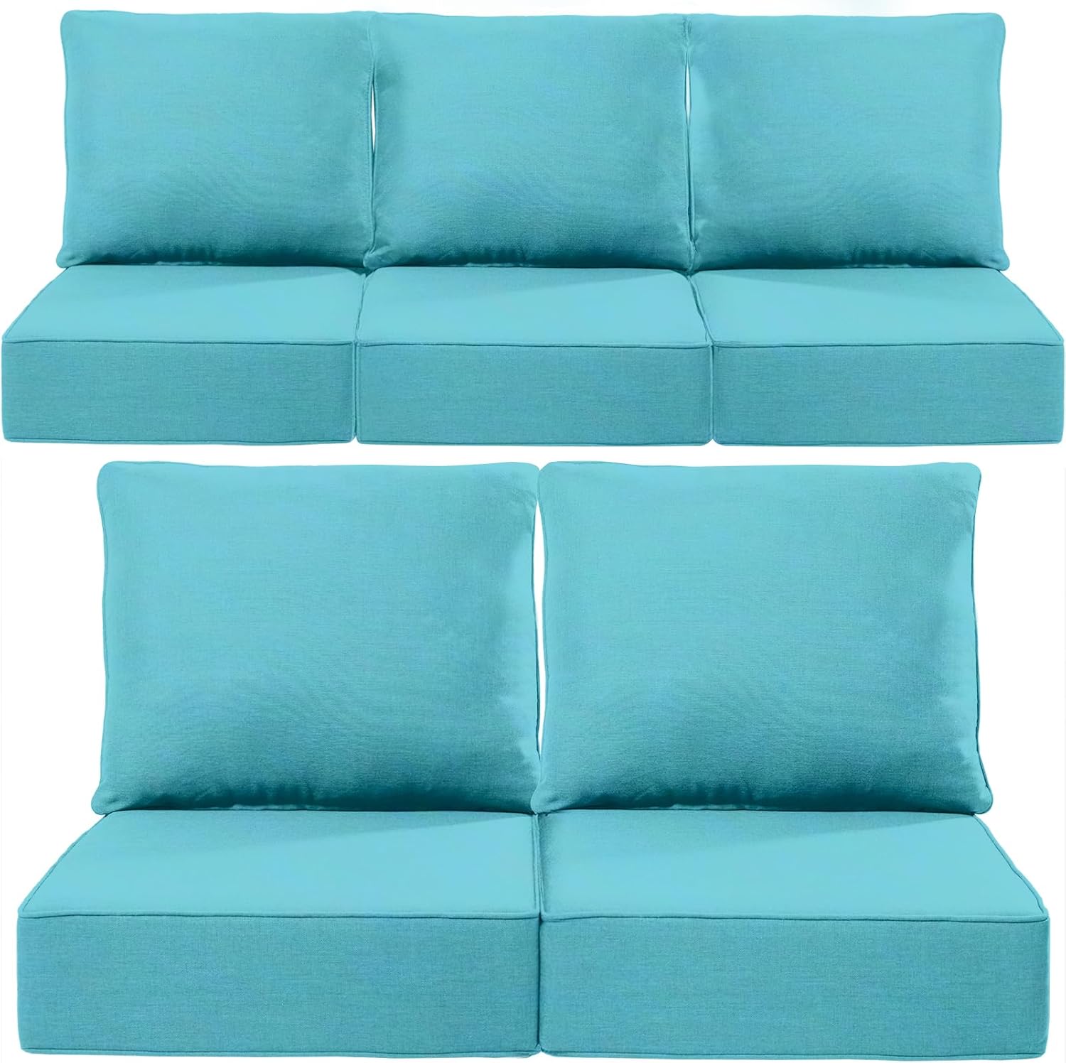 Luxury 22x24/22x25 6-Inch Outdoor Cushions for 5 Peice Patio Furniture Set - Set of 5 Water-Resistant Pillow for Dining Rocking Swivel Chairs Loveseat Couch Sectional Sofa - Turquoise