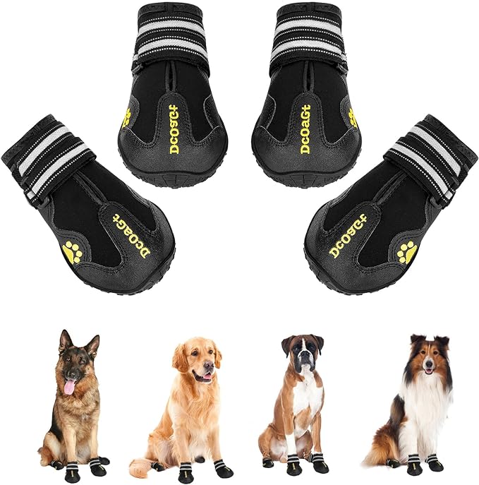 DcOaGt Dog Shoes for Small Medium Puppy, Anti-Slip Waterproof Dog Boots & Paw Protectors for Hot Pavement Winter Snow, Breathable Reflective Booties for Hiking Walking Hunting,Black 4PCS(Size 5)