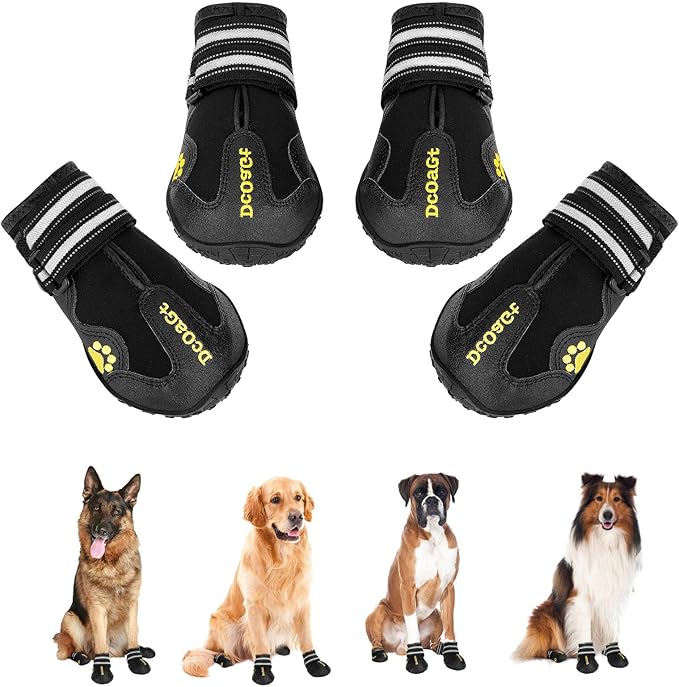 DcOaGt Dog Shoes for Large Dogs, Anti-Slip Dog Boots & Paw Protectors for Hot Pavement Summer Snow Hiking Walking, Waterproof Breathable and Reflective Dog Booties for Large Size Dogs 4PCS