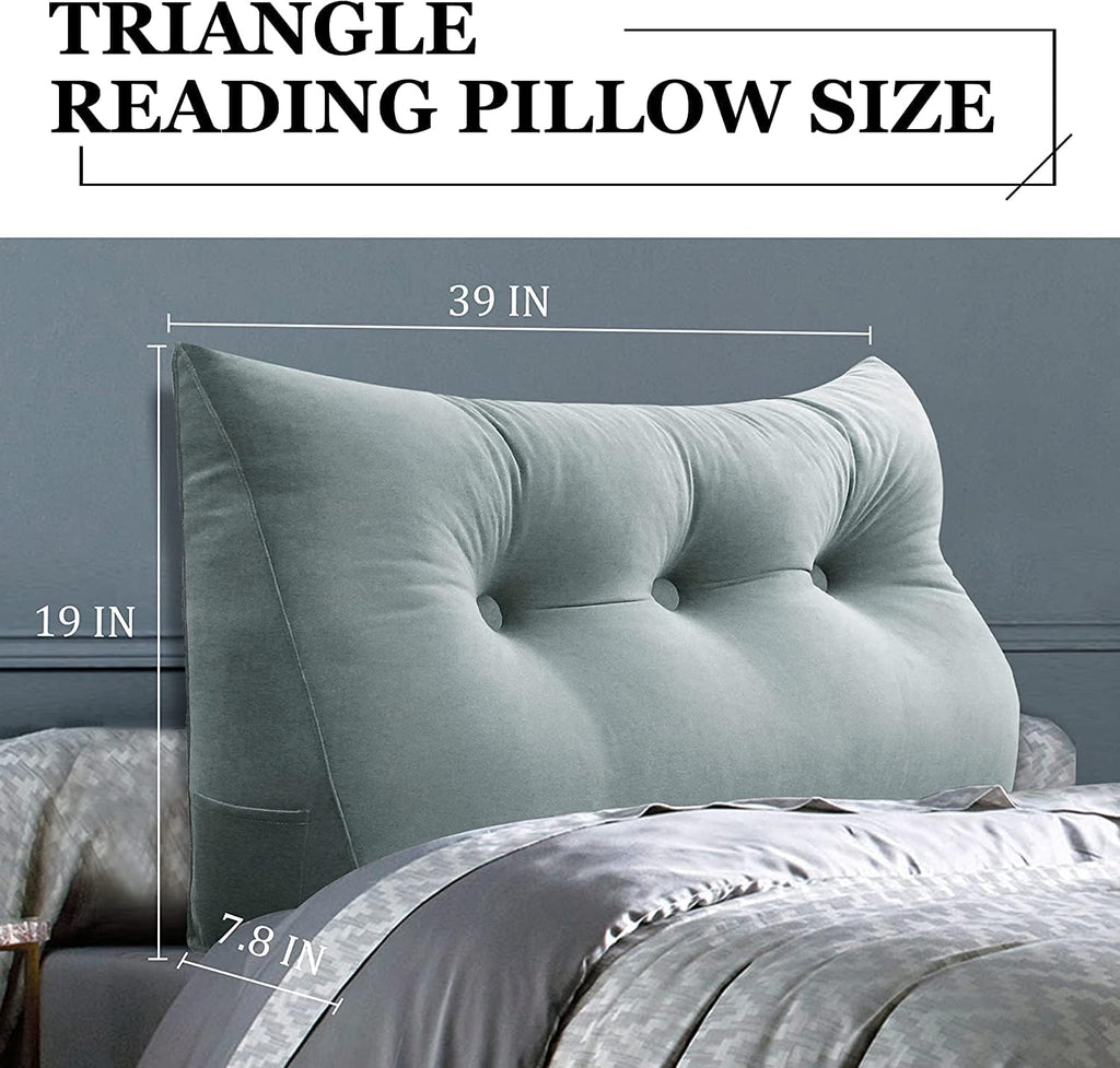 Wedge Headboard Pillow Dorm Room Reading Pillow Back Support for Sitting Up in Bed Bolster Lumbar Cushion Body Pillow Positioning Bedrest Velvet 39in Light Gray Twin