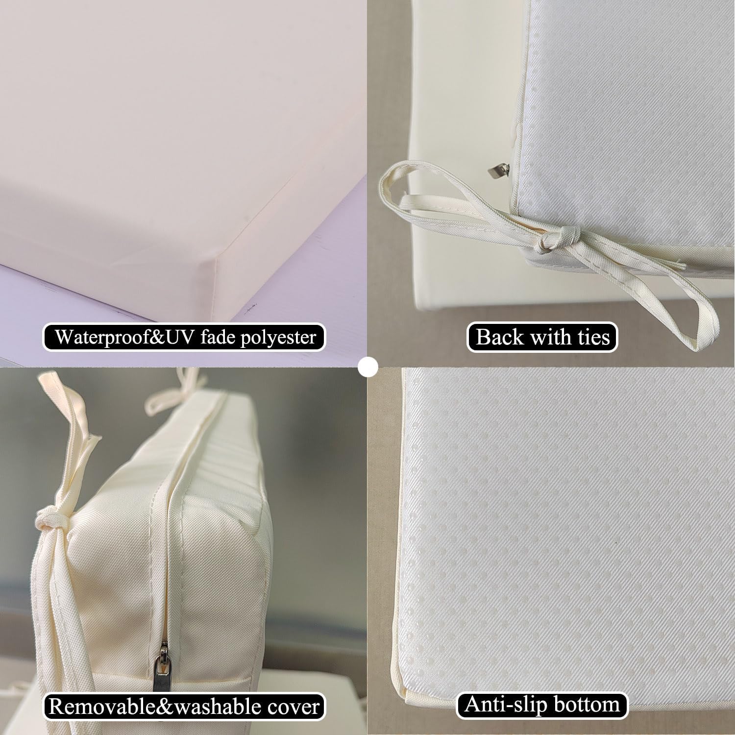 18.5 x 16 Inch Outdoor Chair Cushions for Patio Furniture, UV Resistant Non Slip Waterproof Replacement Patio Seat Cushion with Ties Set of 2, Beige