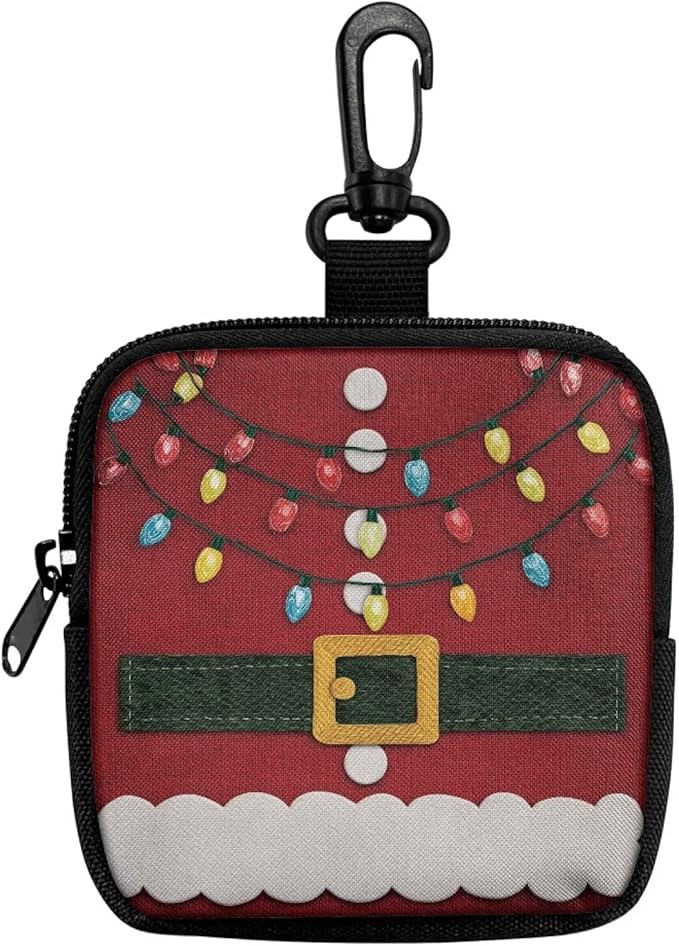 KEIAHUAN Christmas Small Dog Treat Pouch Red Hands Free Dog Walking Bag with Carabiner Dogs Poop Bag Holder Zipper Closure Dogs Training and Behavior Aids Mini Coin Purse