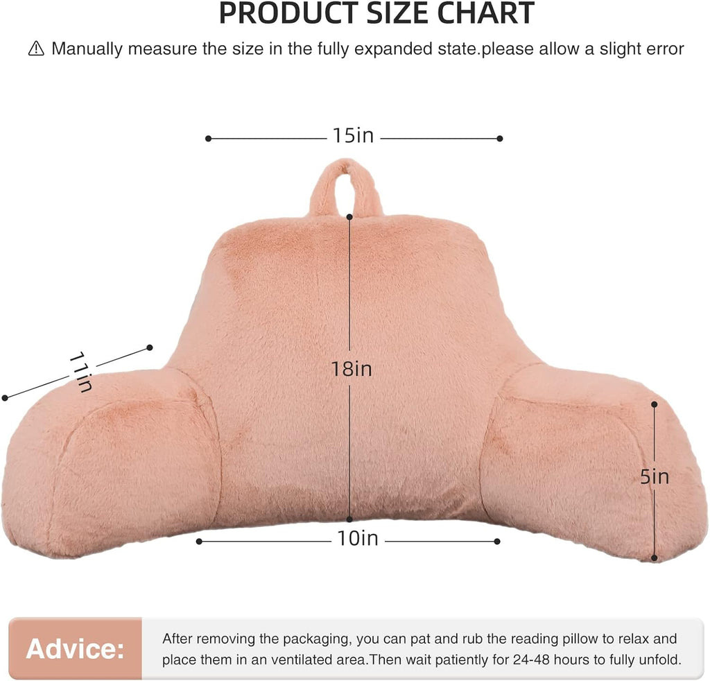 Aimuan Reading Pillow Bed Rest Pillow with Arms Rabbit Fur Back Pillow for Sitting up in Bed Adults Teens Incline Rest Sleeping Snoring with Pregnancy Lumbar Waist Support (Standard, Blush)